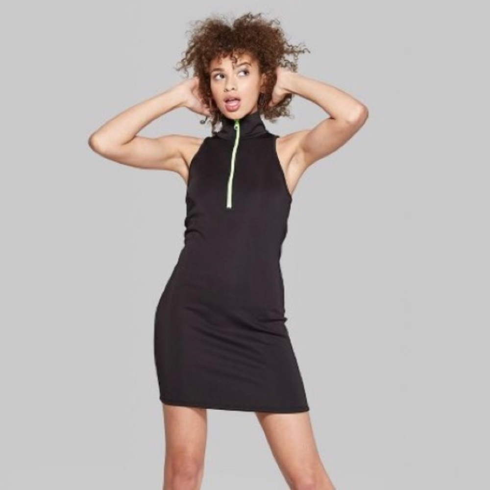 Wild Fable Sleeveless Collared Neck Neon Zip Dress